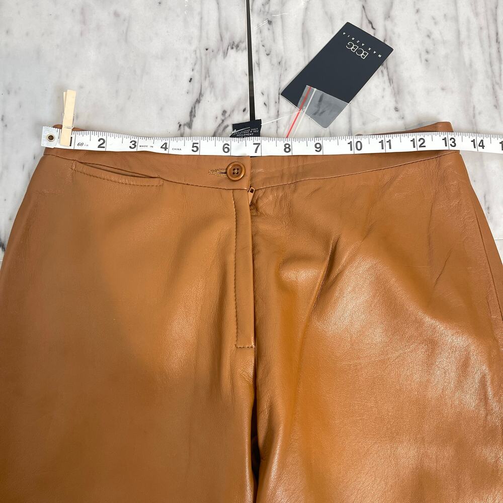 BCBG Max Azria Cognac Leather Pants Size 0 High Rise Straight Leg Real Leather - Picture 7 of 10
